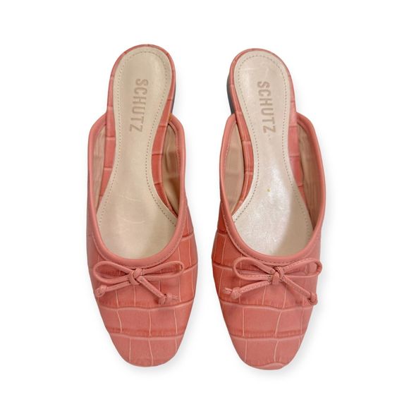 SCHUTZ "Carlene" Rosa Croc Embossed Mule Ballet Flats, Size 6 - Picture 5 of 7